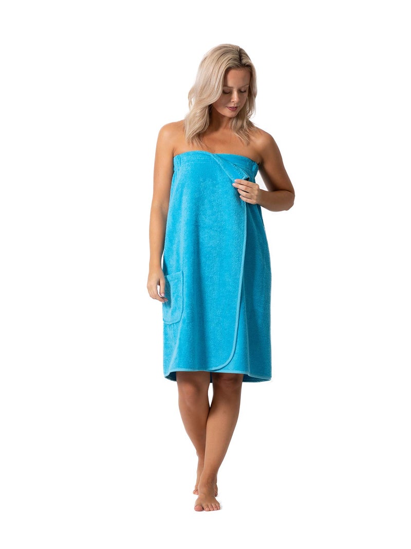 Robe Direct Womenâ€™s Terry Cloth Spa and Bath Towel Wrap with Adjustable Closure & Elastic Top (Turquoise, Large/One Size) - Image 2